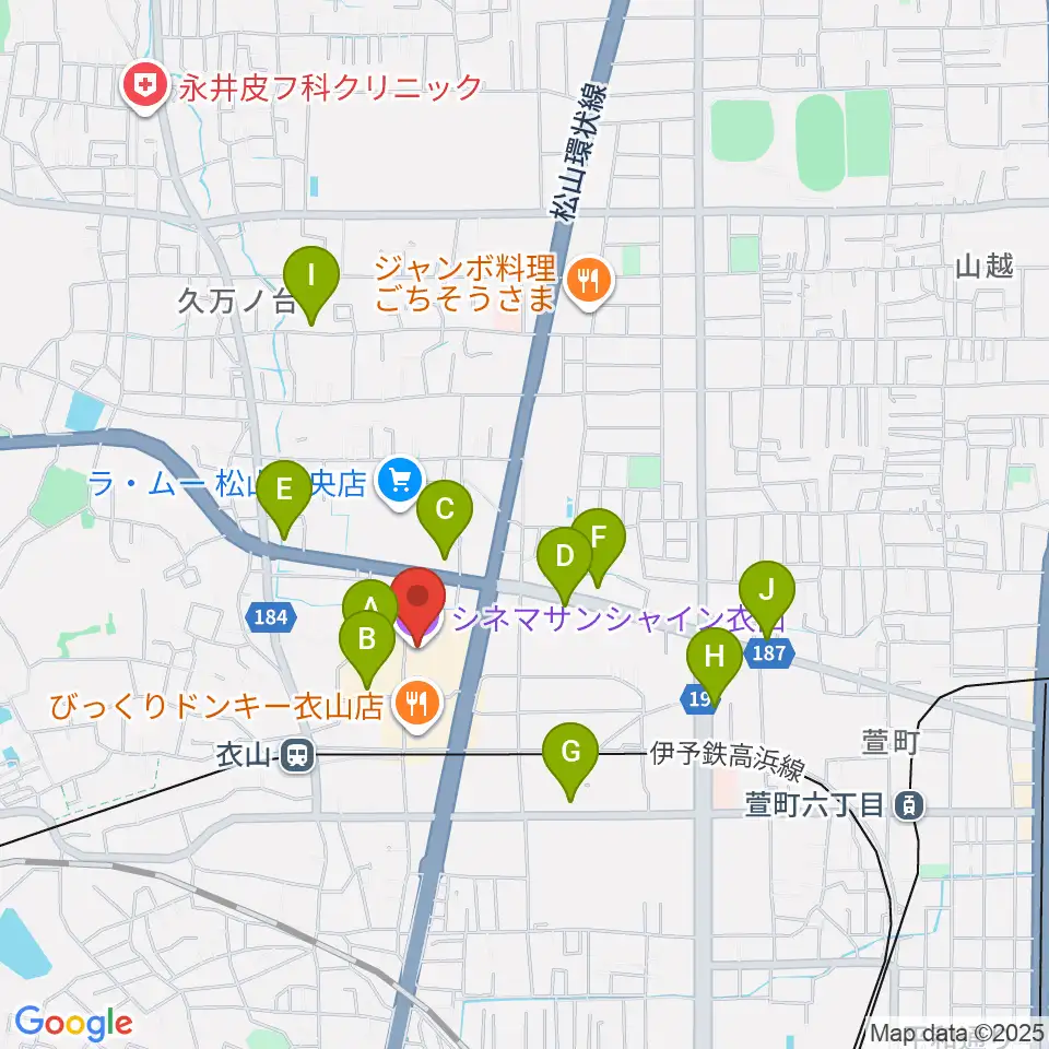 シネマサンシャイン衣山周辺のカフェ一覧地図