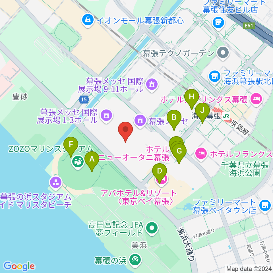 幕張メッセ 国際展示場1-8ホール周辺のカフェ一覧地図