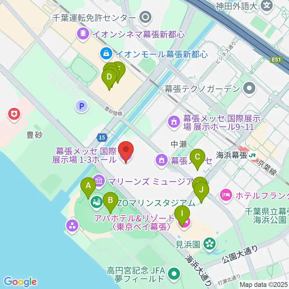 幕張メッセ 国際展示場1-8ホール周辺のカフェ一覧地図