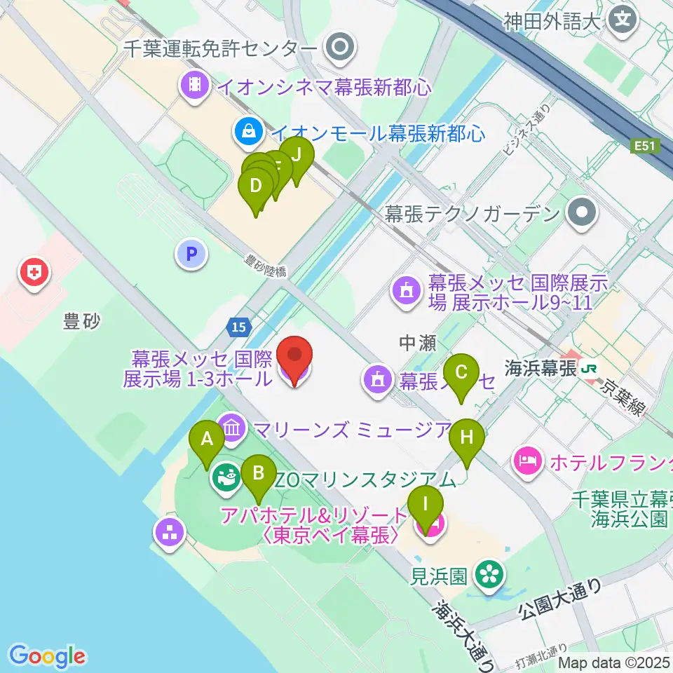 幕張メッセ 国際展示場1-8ホール周辺のカフェ一覧地図