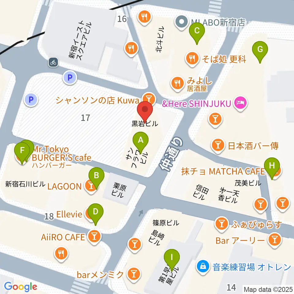 シャンソンの店Kuwa周辺のカフェ一覧地図