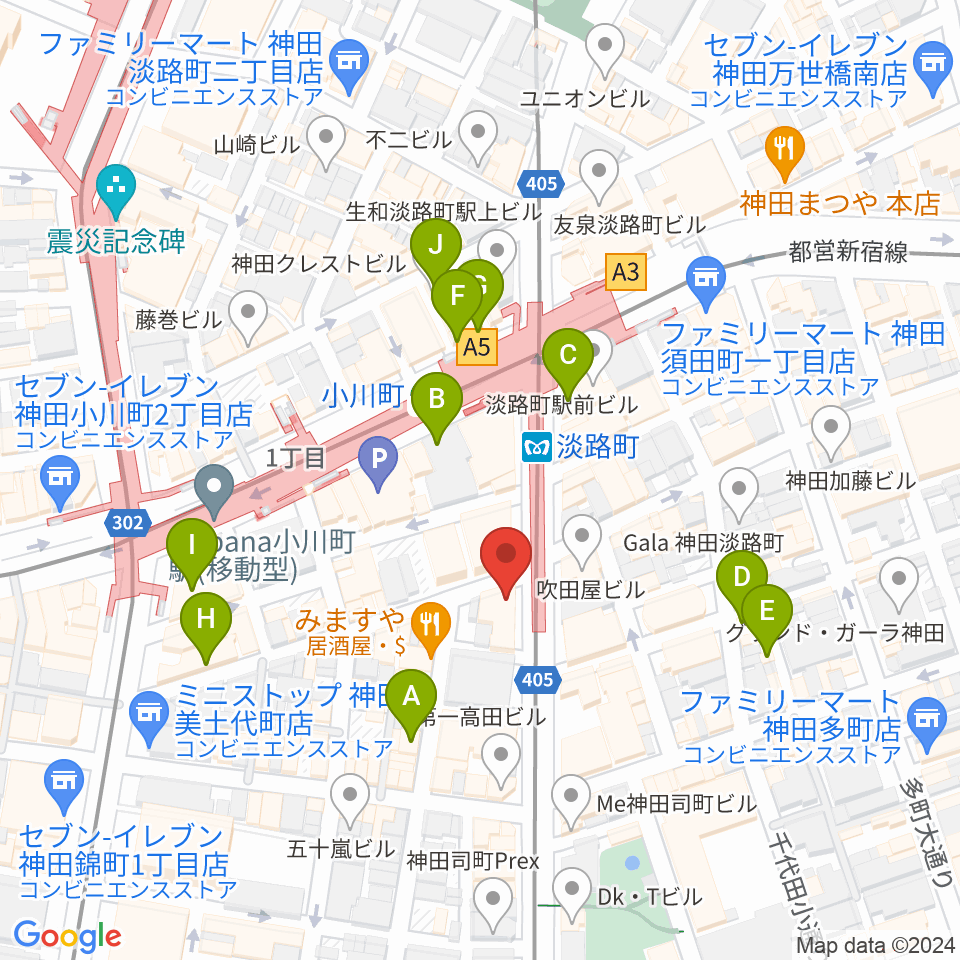 スタジオBPM周辺のカフェ一覧地図