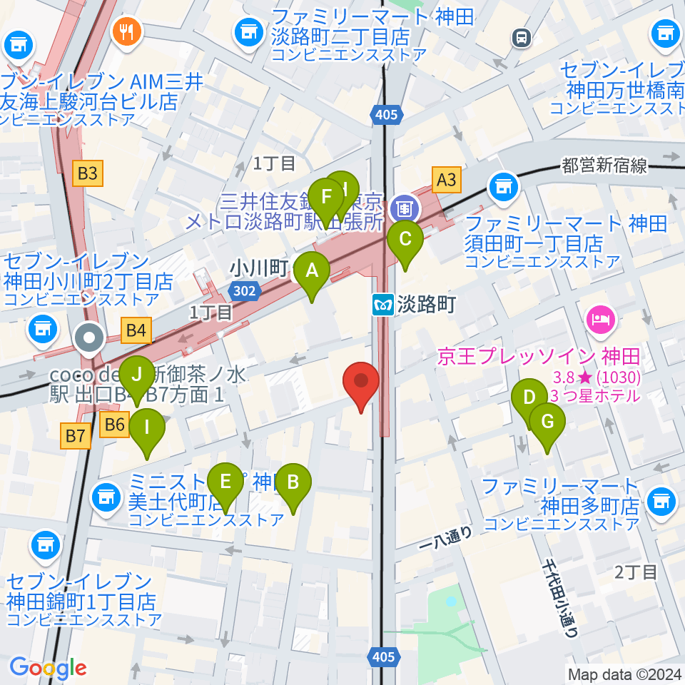 スタジオBPM周辺のカフェ一覧地図