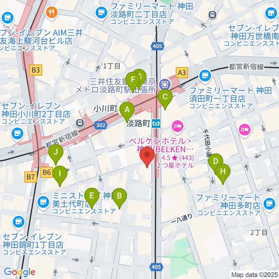 スタジオBPM周辺のカフェ一覧地図