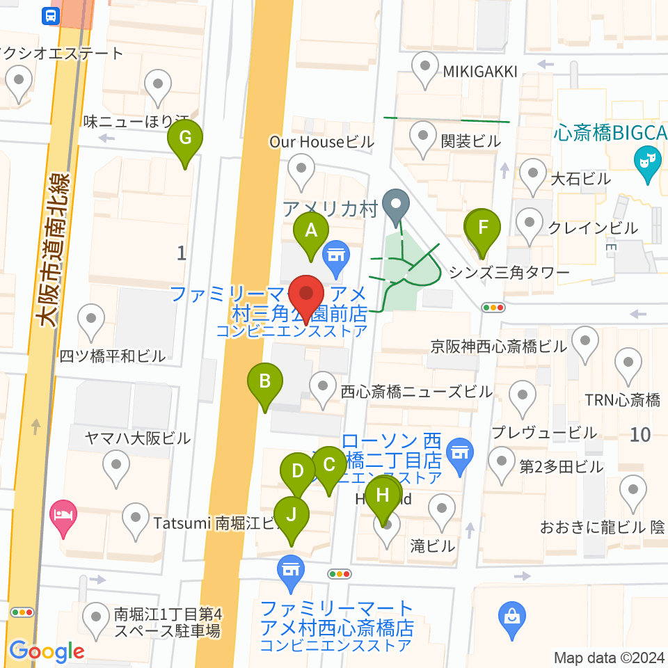 アメリカ村BEYOND周辺のカフェ一覧地図