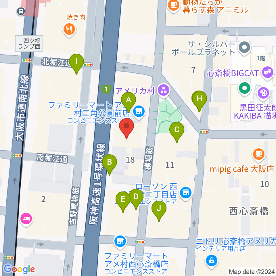 アメリカ村BEYOND周辺のカフェ一覧地図