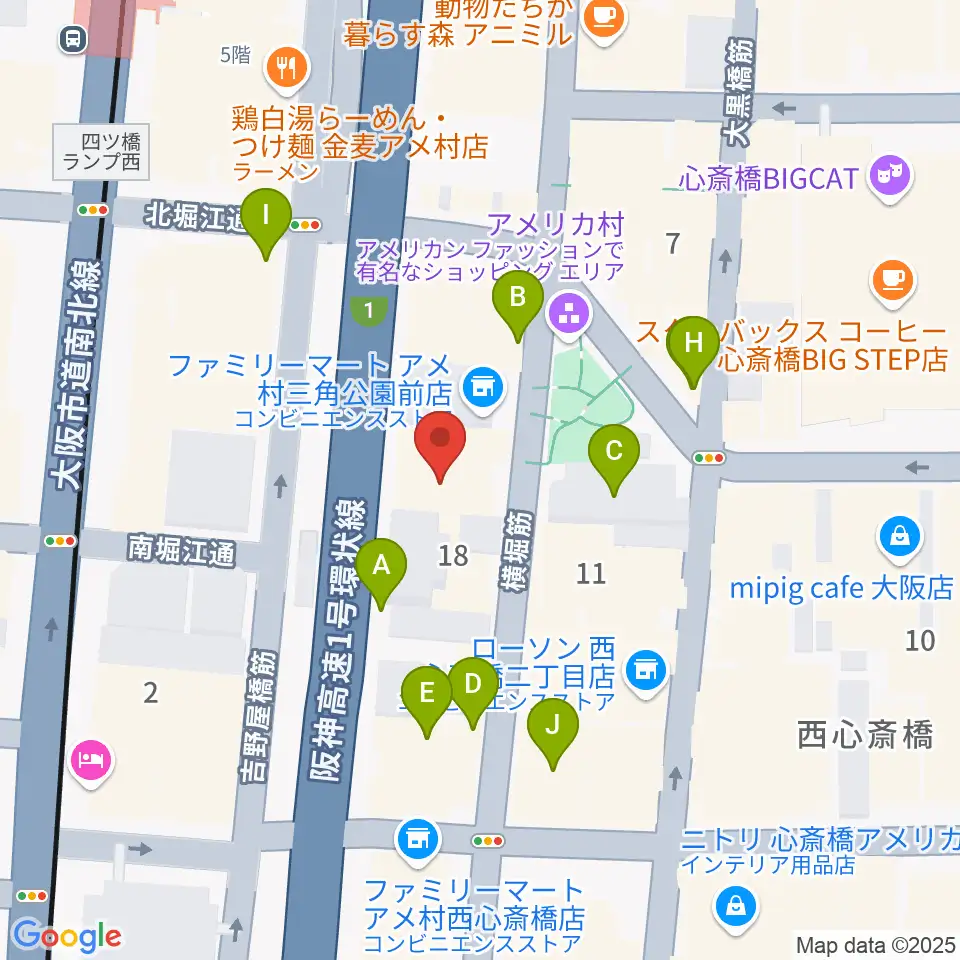 アメリカ村BEYOND周辺のカフェ一覧地図