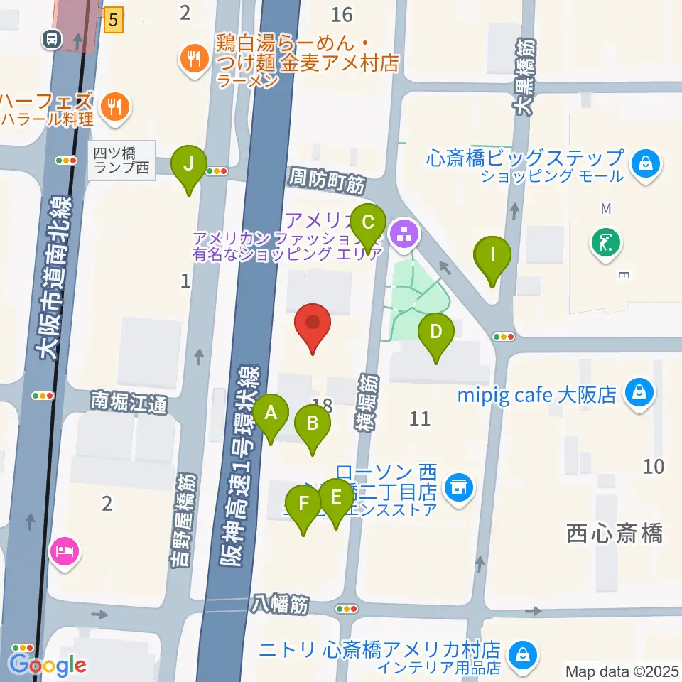 アメリカ村BEYOND周辺のカフェ一覧地図