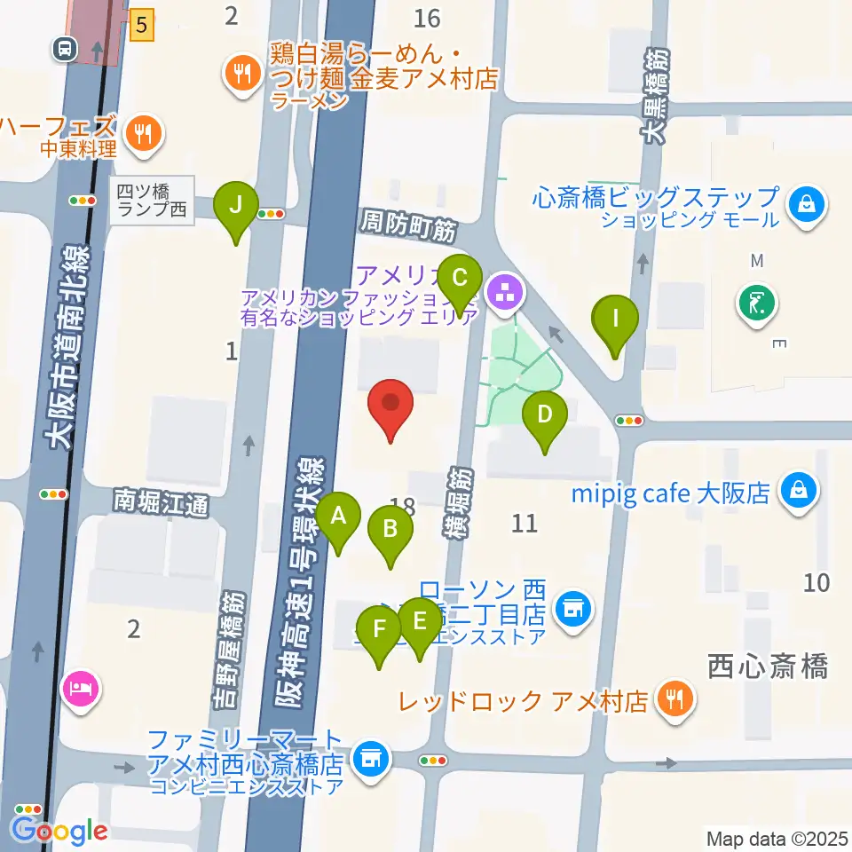 アメリカ村BEYOND周辺のカフェ一覧地図