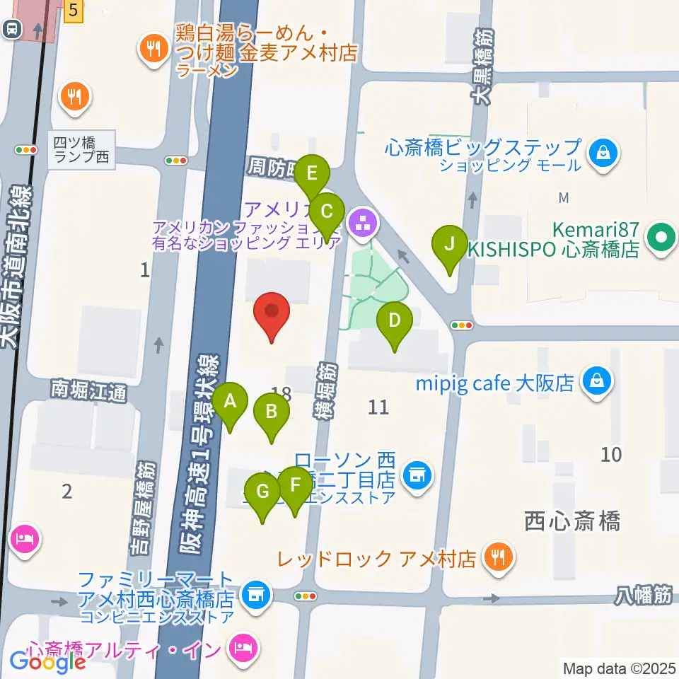 アメリカ村BEYOND周辺のカフェ一覧地図