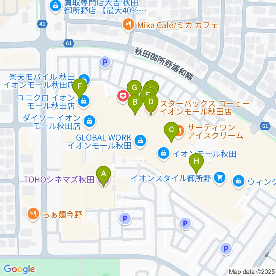 TOHOシネマズ秋田周辺のカフェ一覧地図