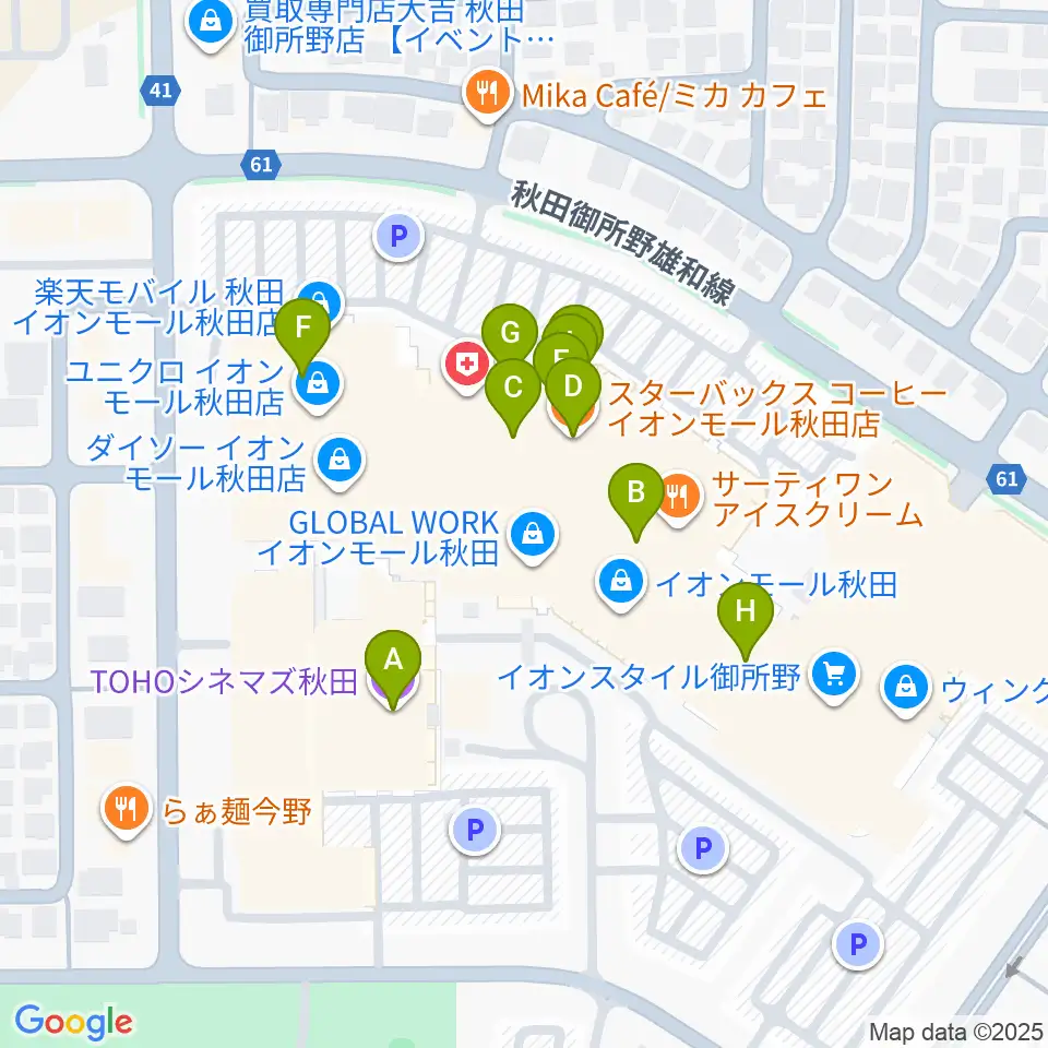 TOHOシネマズ秋田周辺のカフェ一覧地図