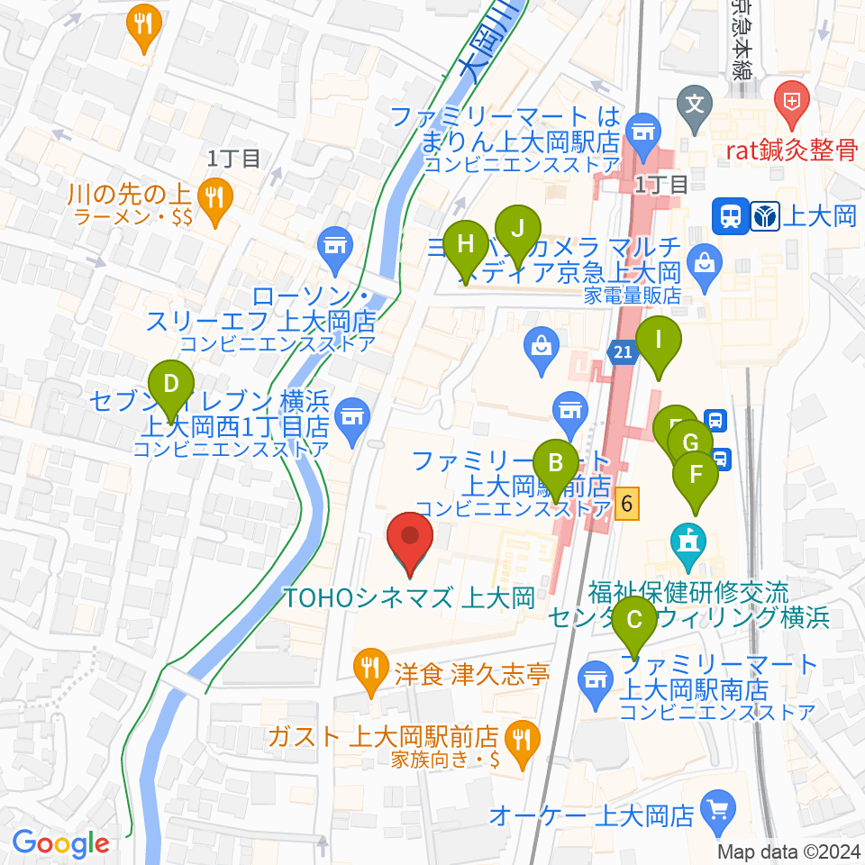 TOHOシネマズ上大岡周辺のカフェ一覧地図