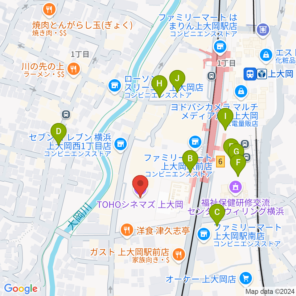 TOHOシネマズ上大岡周辺のカフェ一覧地図