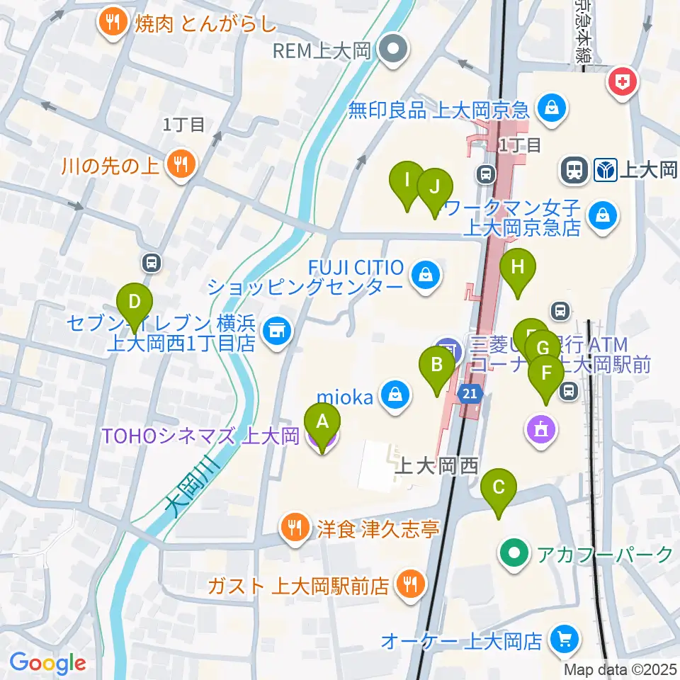 TOHOシネマズ上大岡周辺のカフェ一覧地図