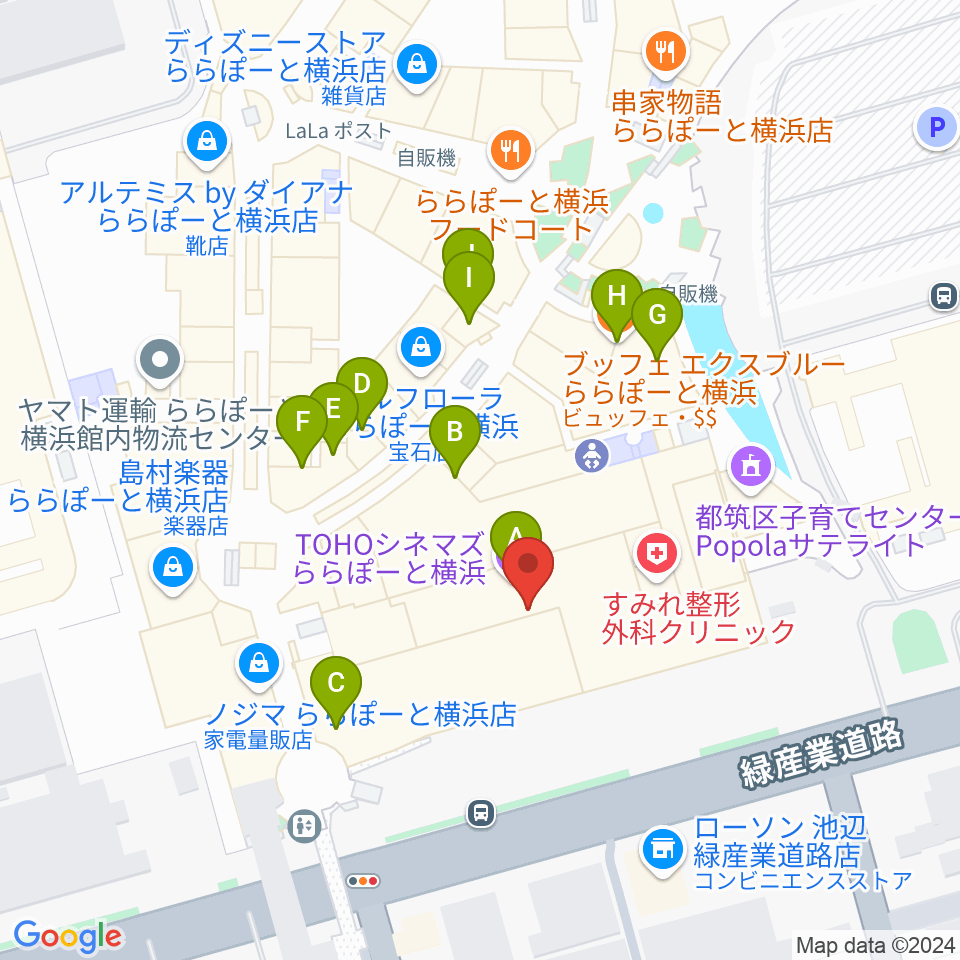 TOHOシネマズららぽーと横浜周辺のカフェ一覧地図