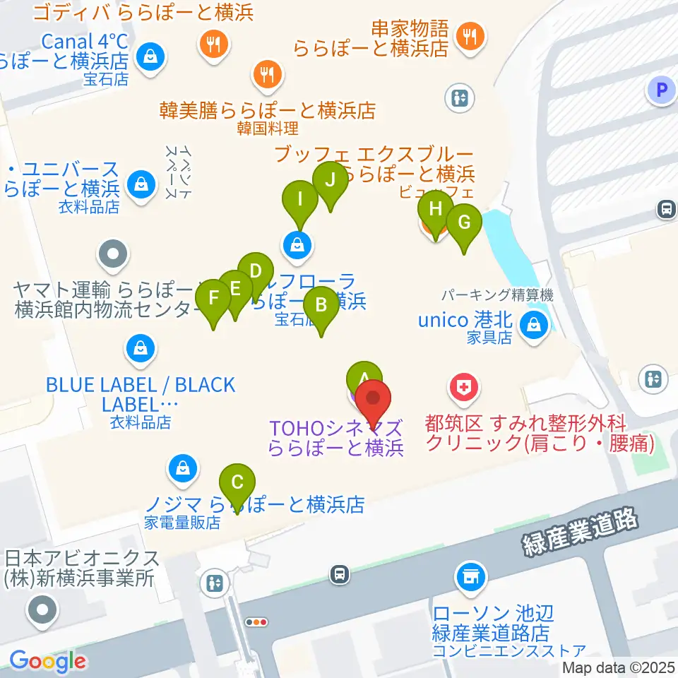 TOHOシネマズららぽーと横浜周辺のカフェ一覧地図