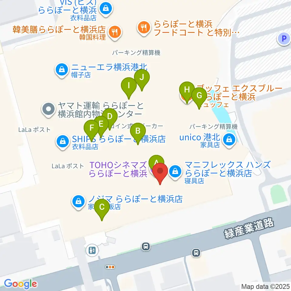 TOHOシネマズららぽーと横浜周辺のカフェ一覧地図