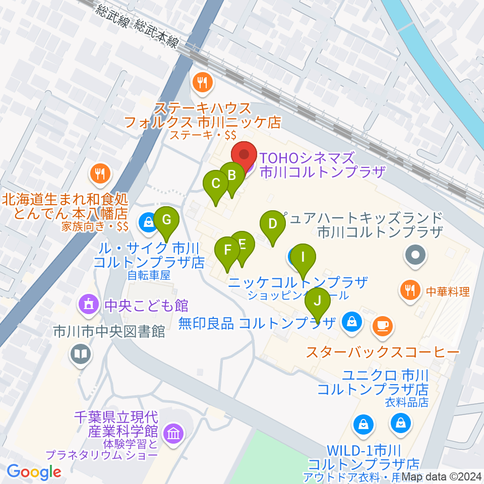 TOHOシネマズ市川コルトンプラザ周辺のカフェ一覧地図