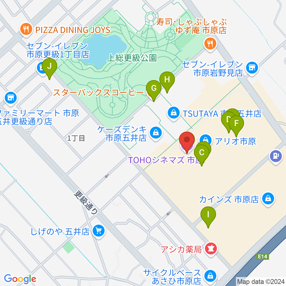 TOHOシネマズ市原周辺のカフェ一覧地図