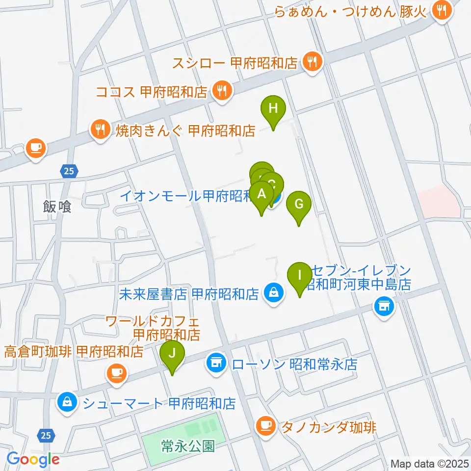 TOHOシネマズ甲府周辺のカフェ一覧地図