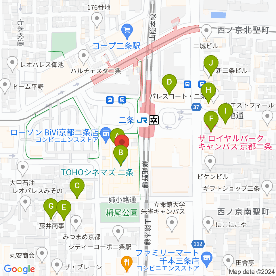TOHOシネマズ二条周辺のカフェ一覧地図