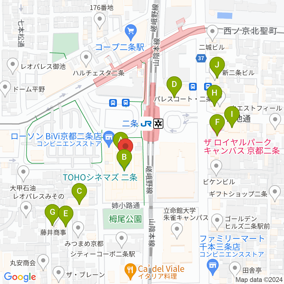 TOHOシネマズ二条周辺のカフェ一覧地図