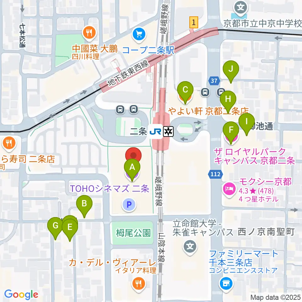 TOHOシネマズ二条周辺のカフェ一覧地図