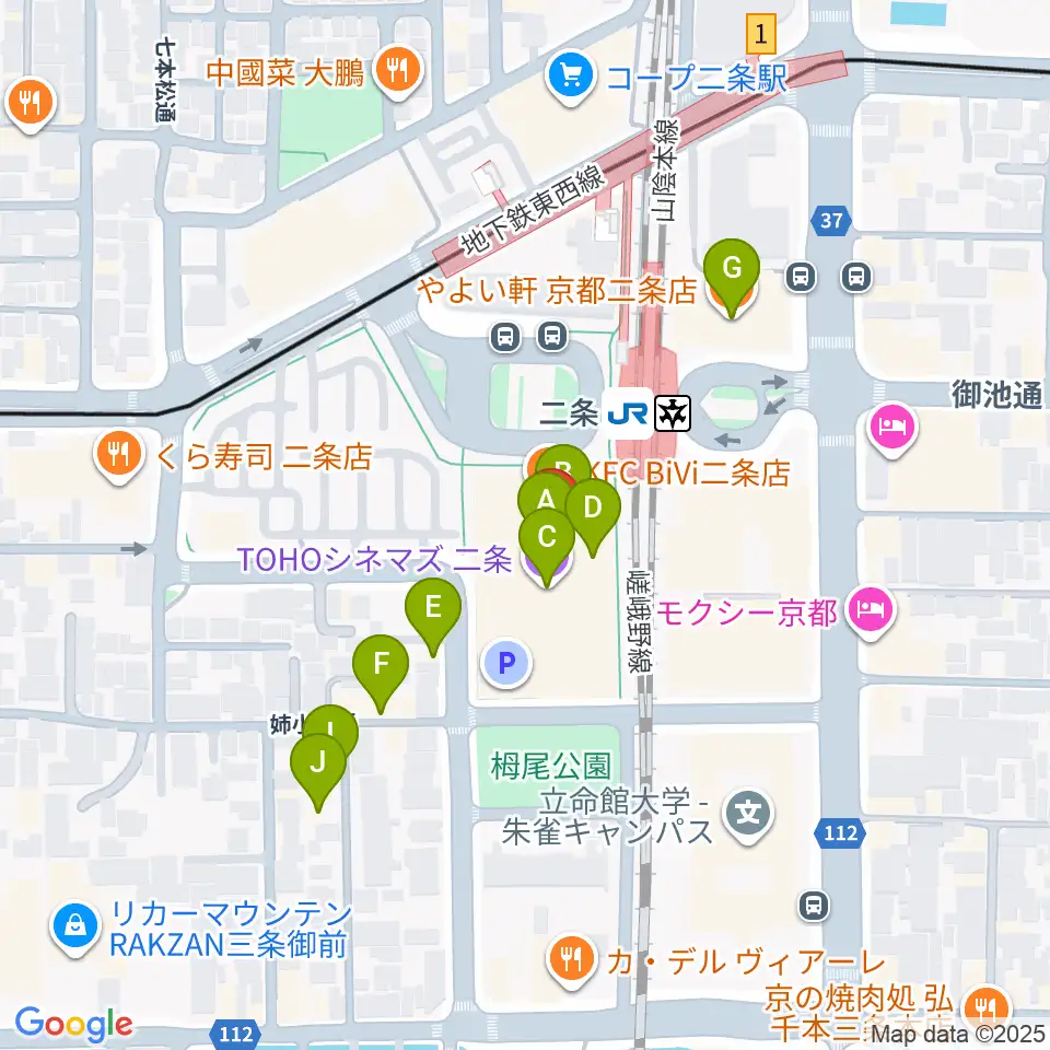TOHOシネマズ二条周辺のカフェ一覧地図