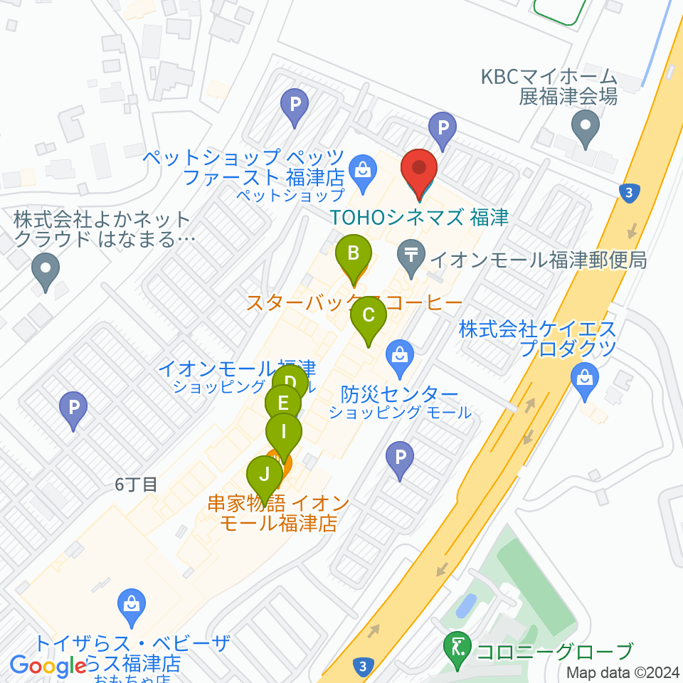 TOHOシネマズ福津周辺のカフェ一覧地図