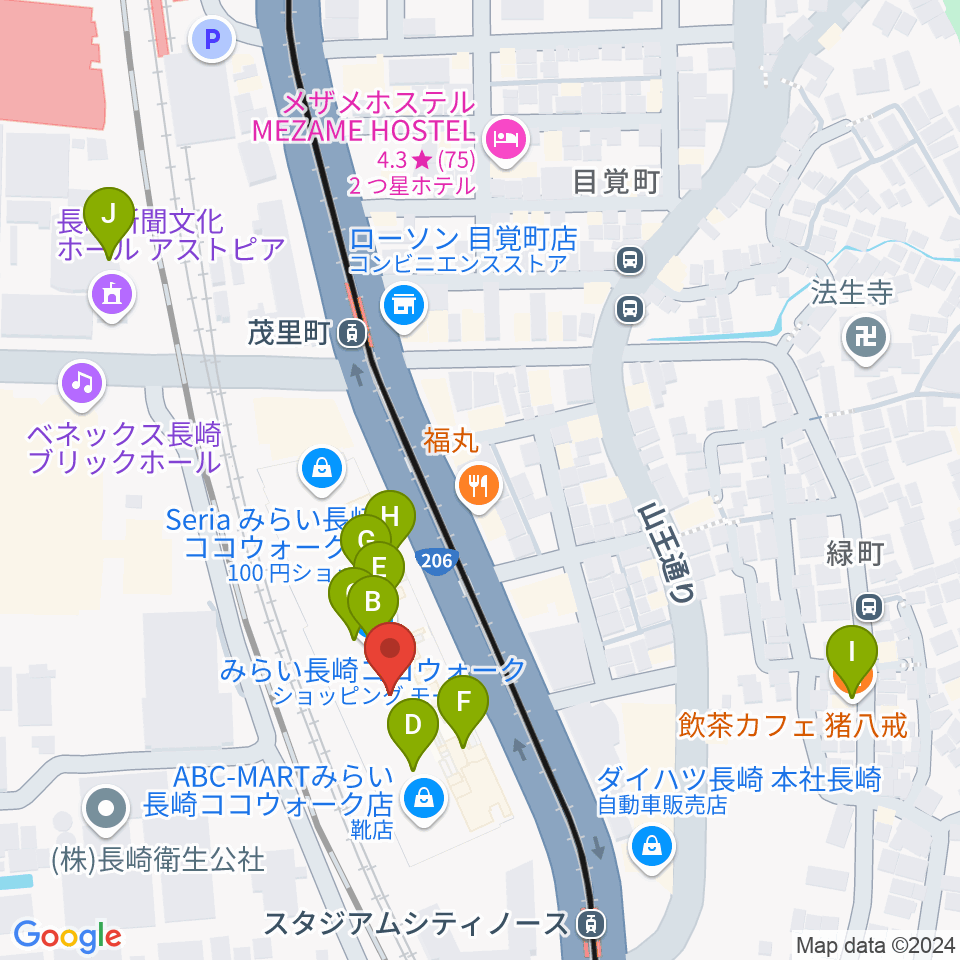 TOHOシネマズ長崎周辺のカフェ一覧地図