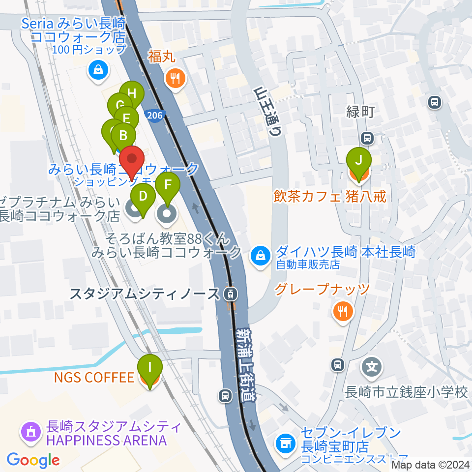 TOHOシネマズ長崎周辺のカフェ一覧地図