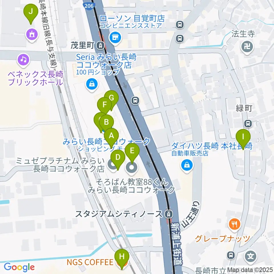 TOHOシネマズ長崎周辺のカフェ一覧地図