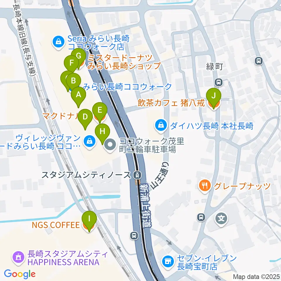 TOHOシネマズ長崎周辺のカフェ一覧地図