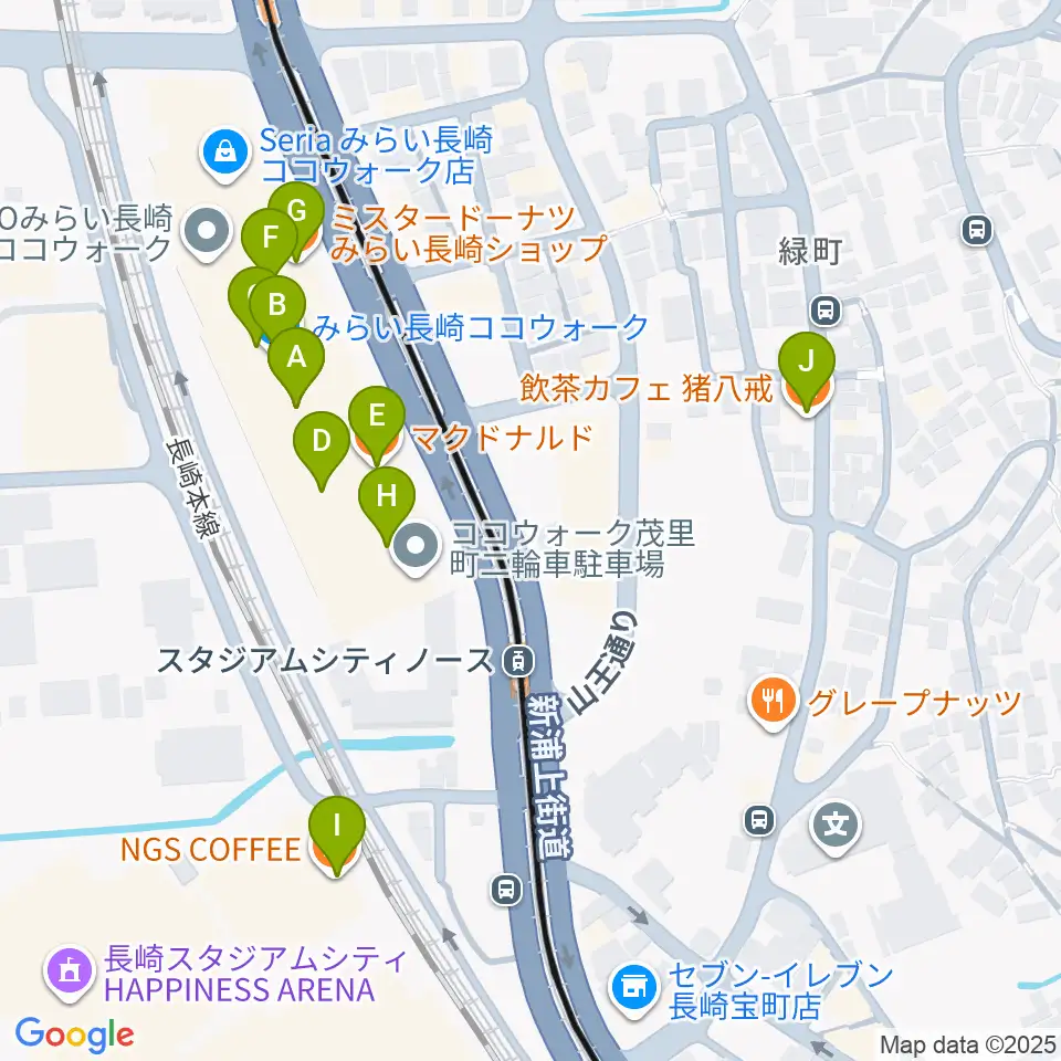 TOHOシネマズ長崎周辺のカフェ一覧地図