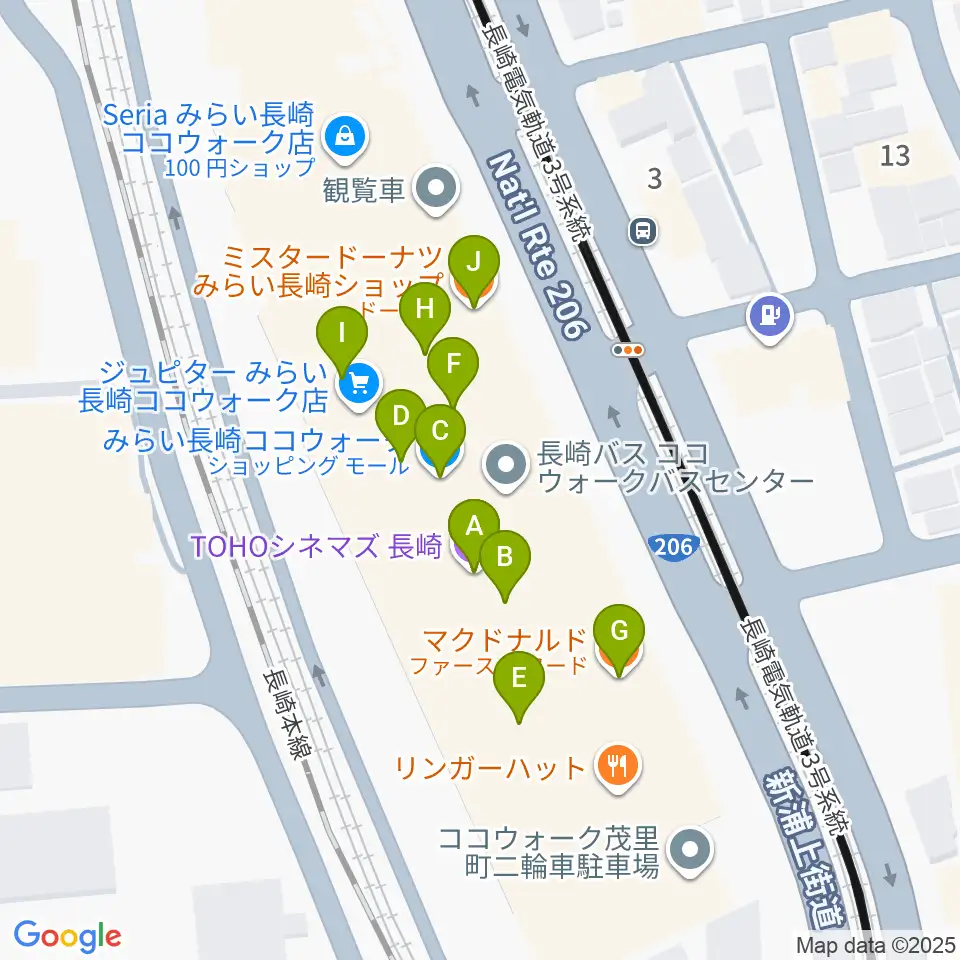 TOHOシネマズ長崎周辺のカフェ一覧地図