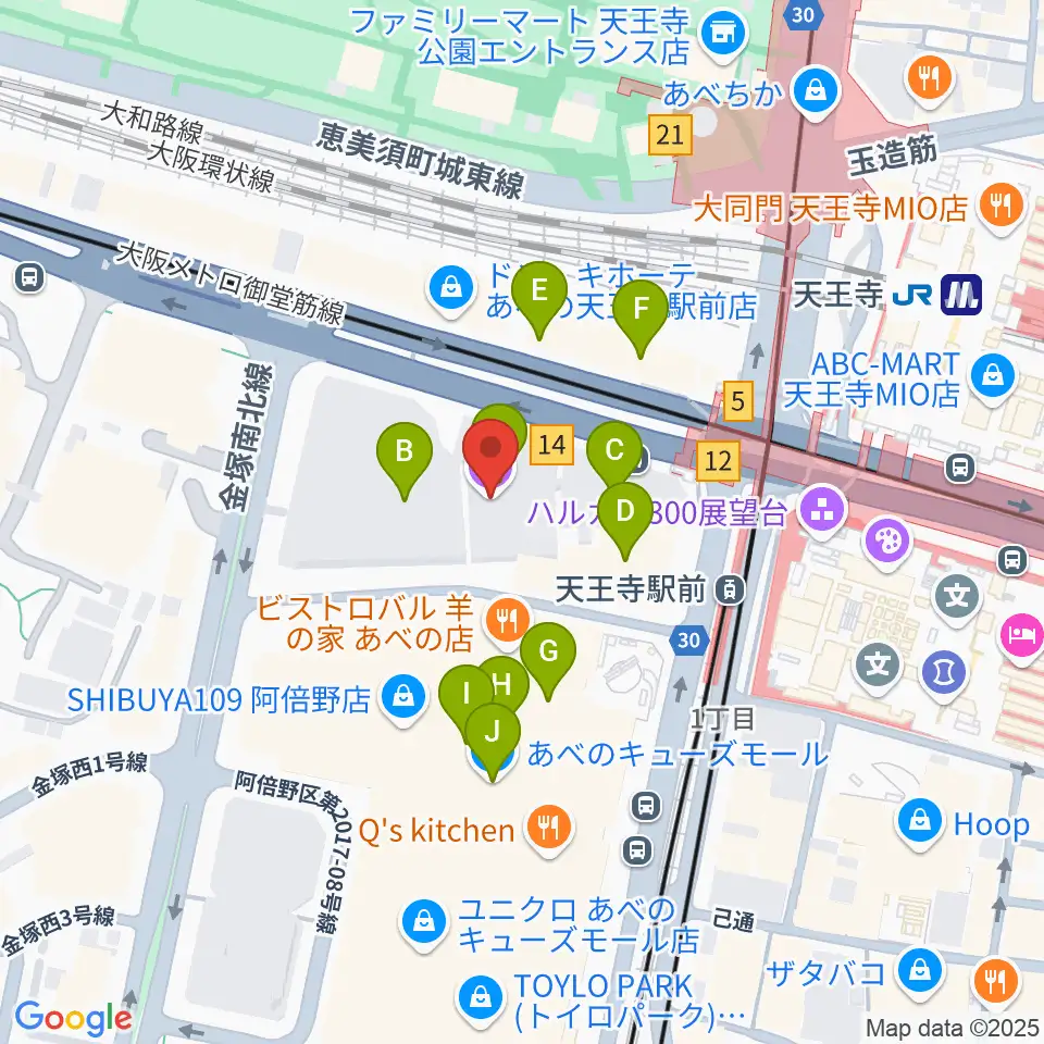 あべのアポロシネマ周辺のカフェ一覧地図