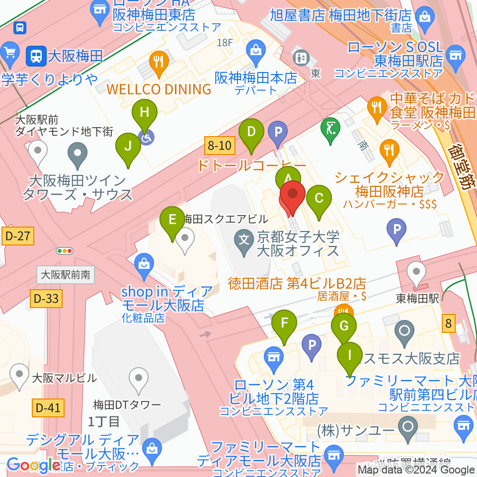 T・ジョイ梅田周辺のカフェ一覧地図