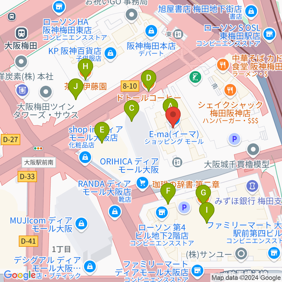 T・ジョイ梅田周辺のカフェ一覧地図