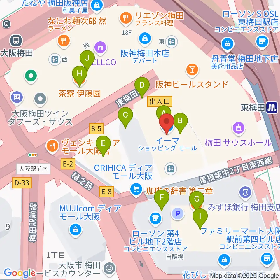 T・ジョイ梅田周辺のカフェ一覧地図