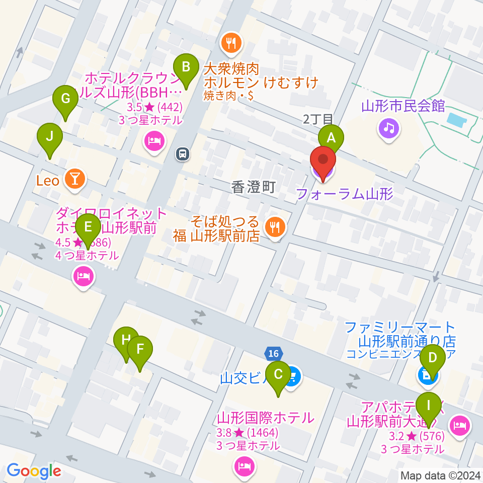 フォーラム山形周辺のカフェ一覧地図