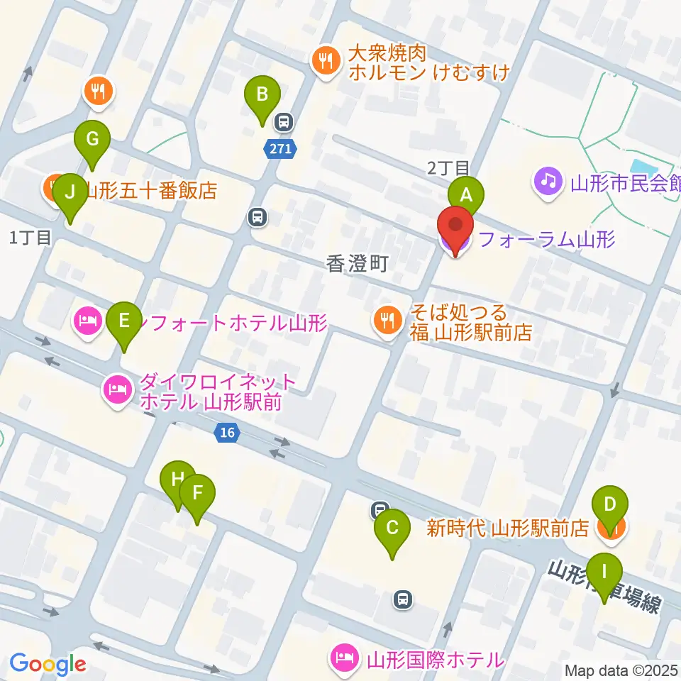 フォーラム山形周辺のカフェ一覧地図