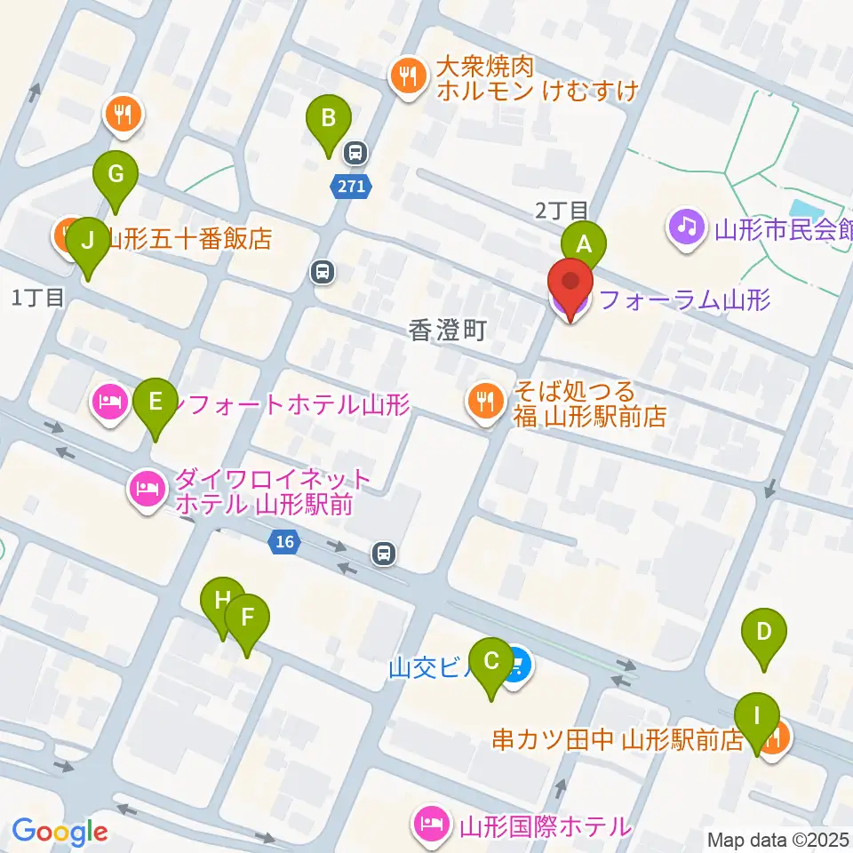 フォーラム山形周辺のカフェ一覧地図