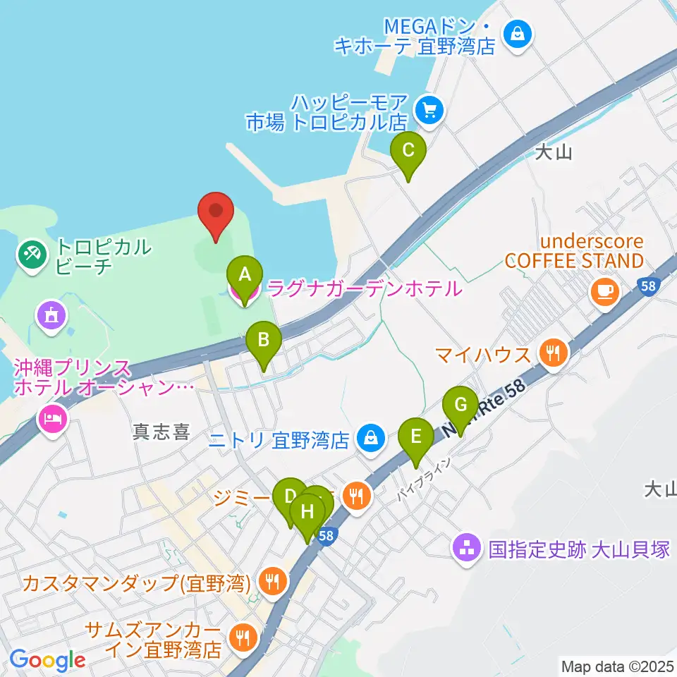 ユニオンですからスタジアム宜野湾周辺のカフェ一覧地図