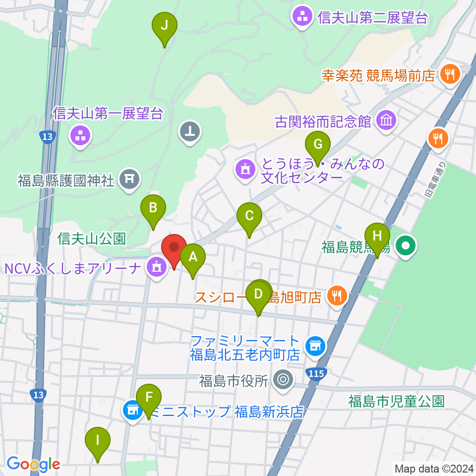 NCVふくしまアリーナ周辺のカフェ一覧地図