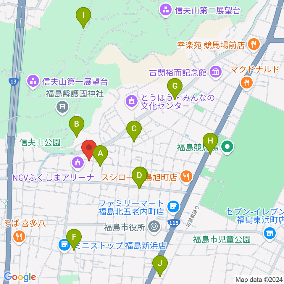 NCVふくしまアリーナ周辺のカフェ一覧地図