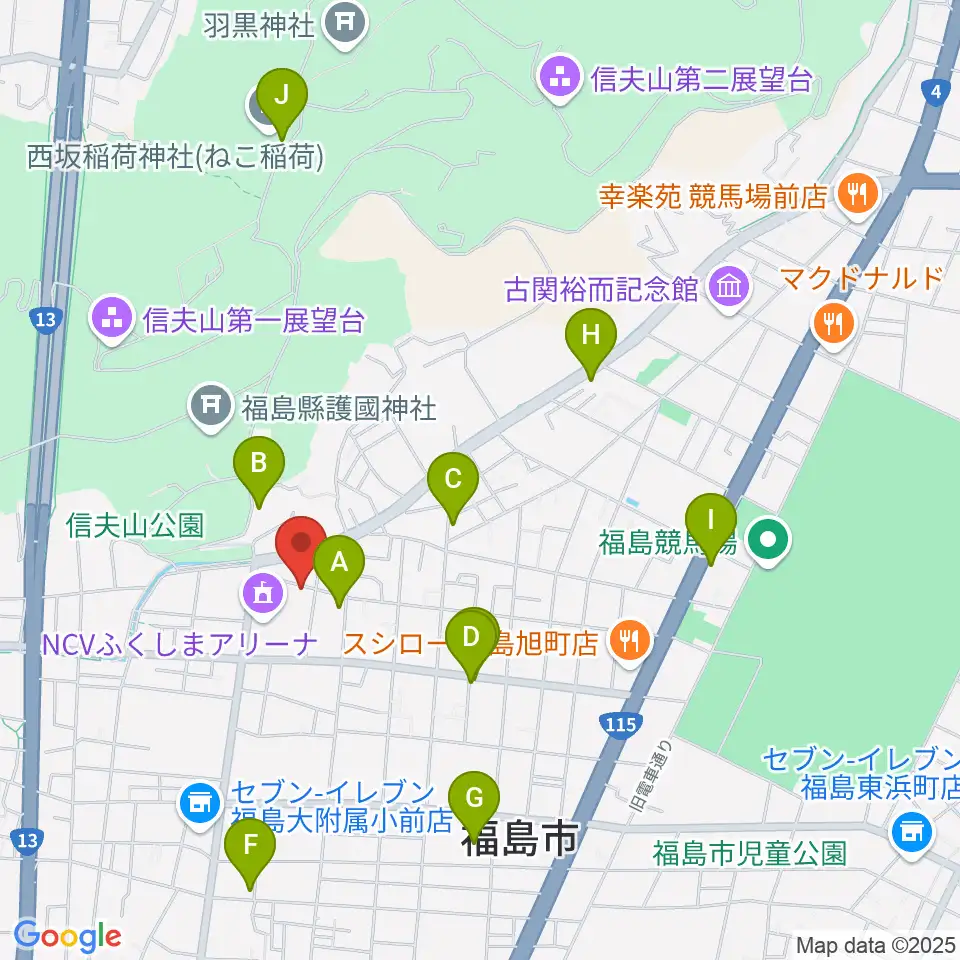 NCVふくしまアリーナ周辺のカフェ一覧地図