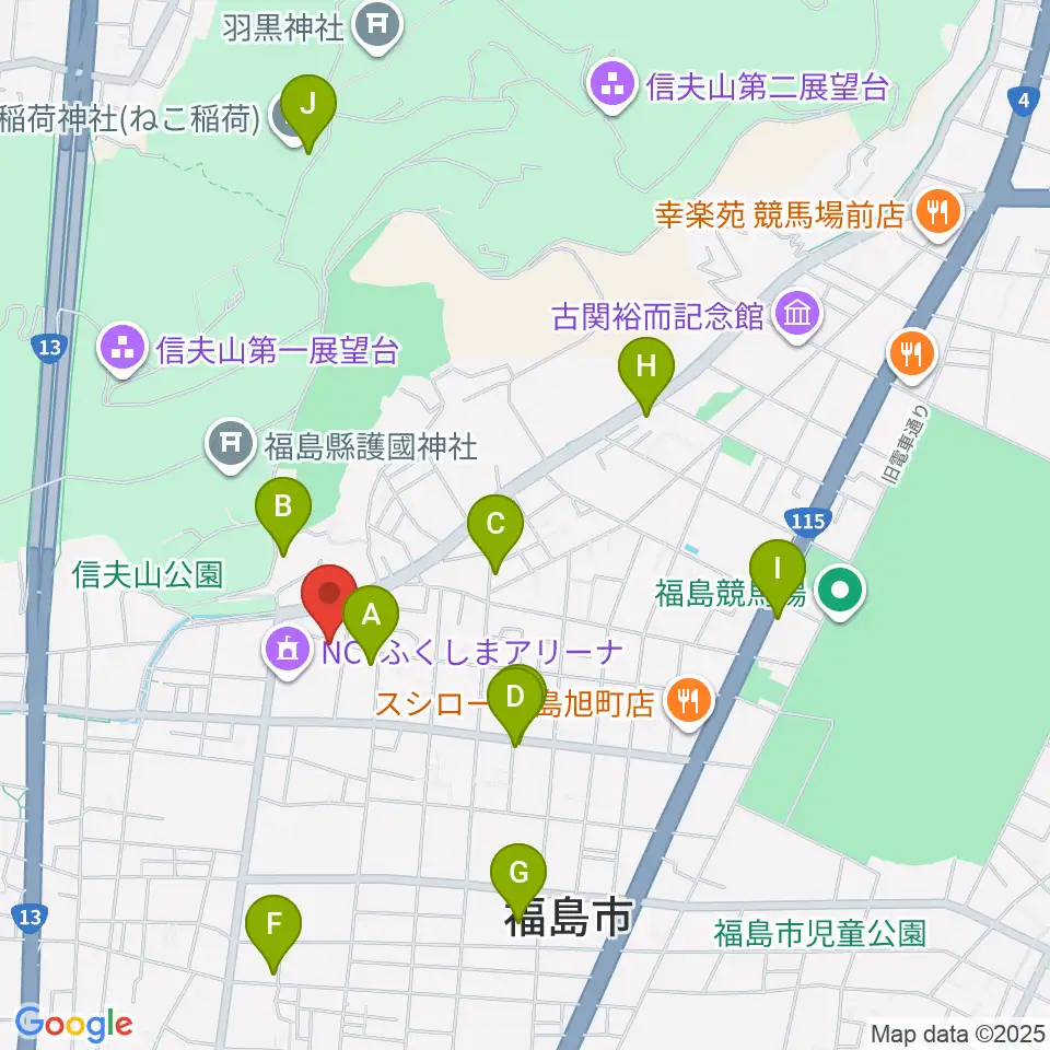NCVふくしまアリーナ周辺のカフェ一覧地図