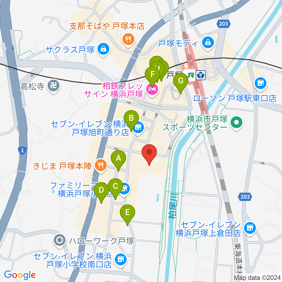 戸塚公会堂周辺のカフェ一覧地図