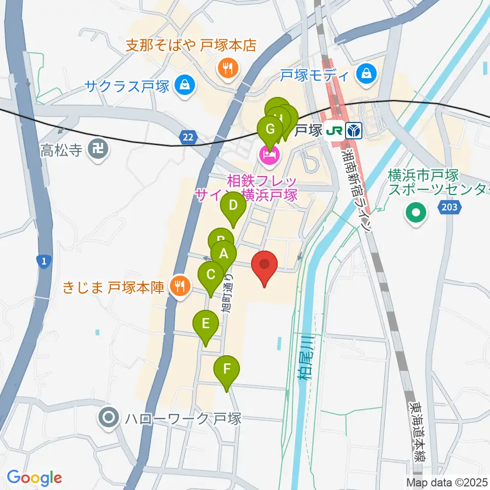 戸塚公会堂周辺のカフェ一覧地図